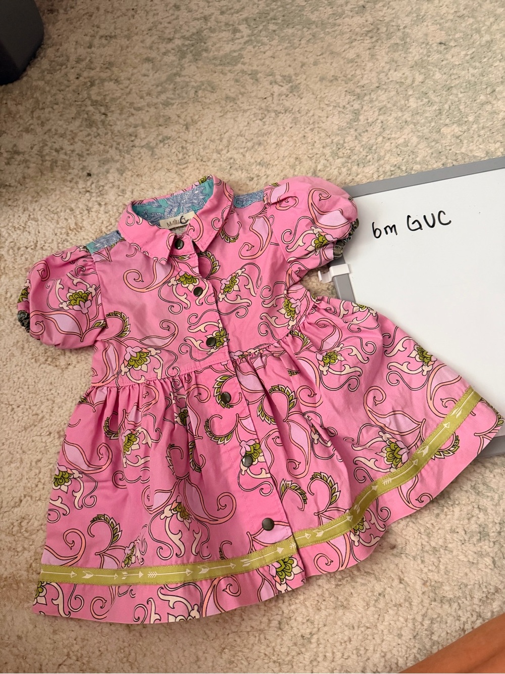 Matilda Jane 6m Paisley Tunic Swing Top Shirt Collar Short Sleeve Pink Green